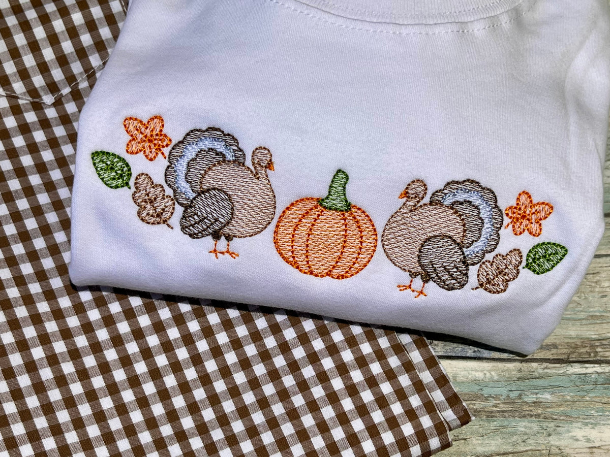 Embroidered Fall Turkey and Pumpkin set