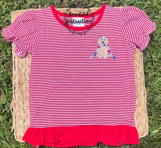 STRIPE EMBROIDERED PATRIOTIC PUP TOP