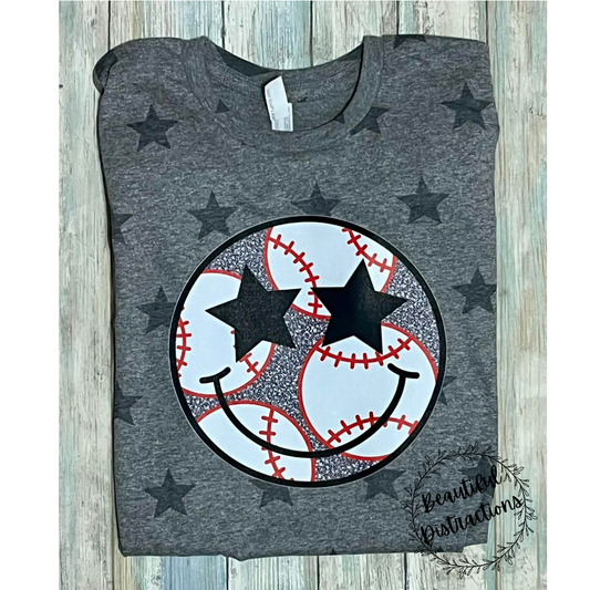 Baseball smiley star tee
