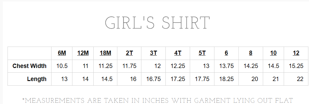 listing of shirt sizes for the girls  puff sleeve top